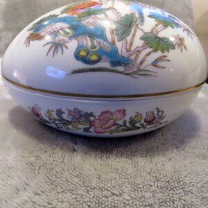 Wedgwood Kutani Crane Small Egg Shape Lidded China Trinket Dish Made in England